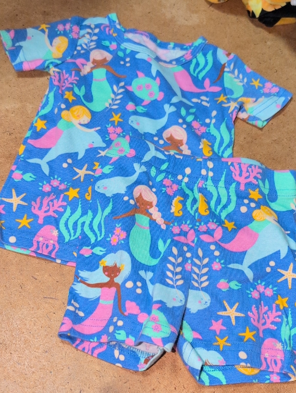 ❤️‍🔥10/$10❤️‍🔥 Set Of Baby Girls PJ Place Sea Mermaid Shorts Pajamas Size 3-6M